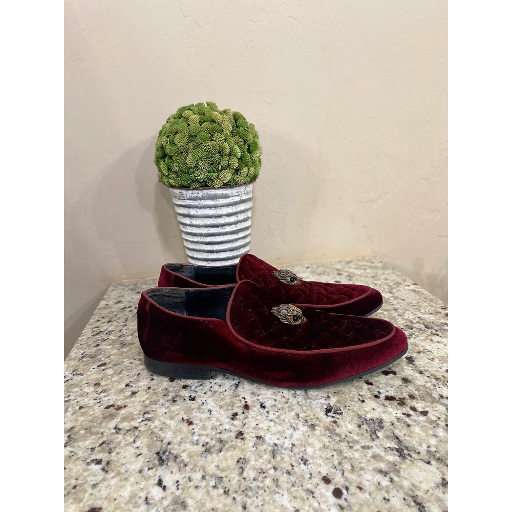 Kurt Geiger London Burgundy Quilted‎ Velvet Eagle Head Loafers Mens